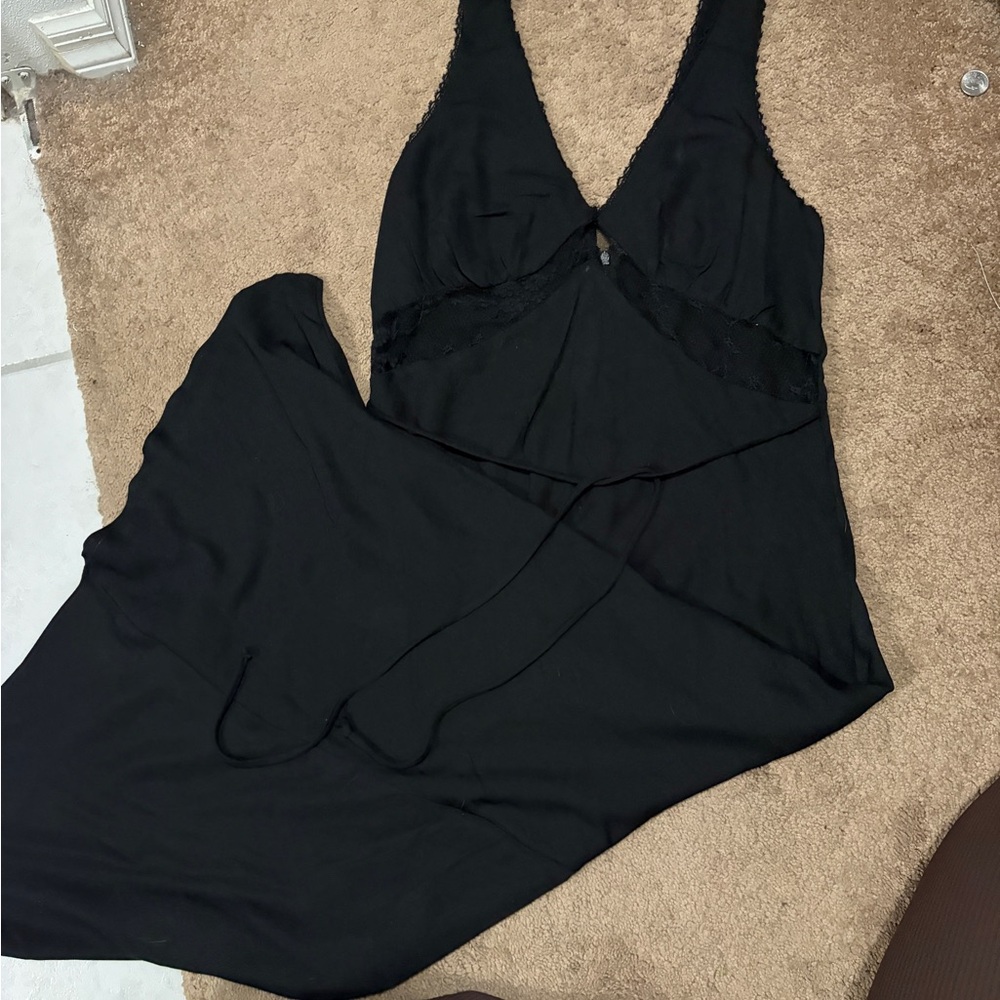 Lace cut black maxi dress